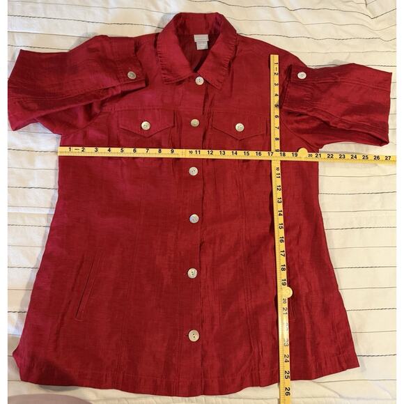 Chico's | Women’s Linen Jacket Top Holiday Red Button Up Lightweight -Size 12/14 - Picture 5 of 5